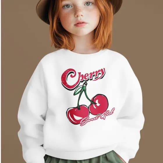 Moletom Casual de Manga Longa com Estampa de Cereja Para Meninas Pré-adolescentes Adequado para Outono e Inverno