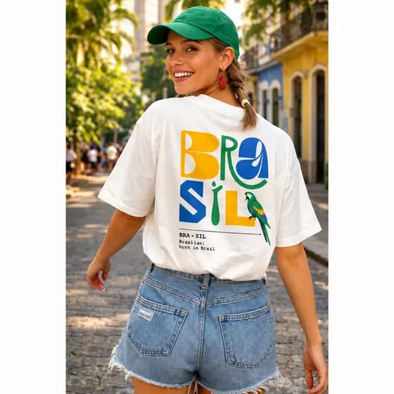 Camiseta Brasil Feminina Estampas Copa 2026 Algodão Premium Modelo Feminino Casual