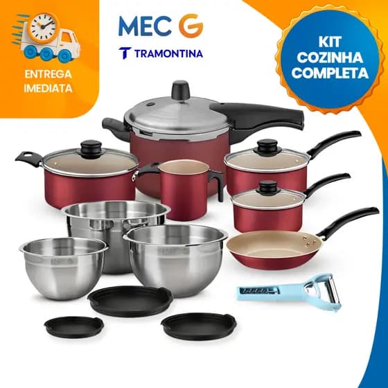 Jogo de Panela 10 peças Panela de Pressão Bowl de Inox Descascador Tramontina Mec G