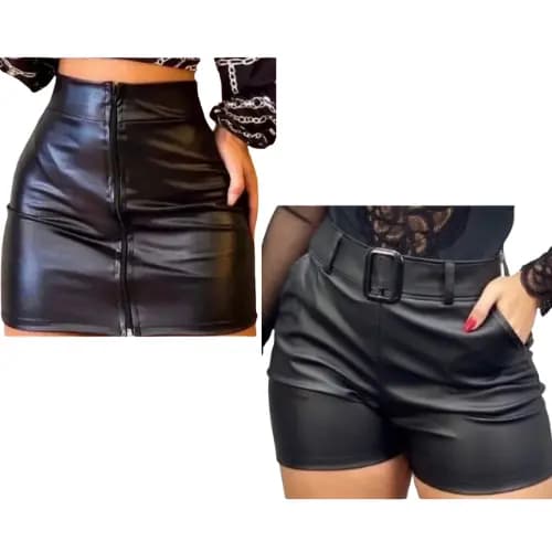 KIT SAIA E SHORT COURO FAKE CIRRE P AO G3 PLUSSIZE