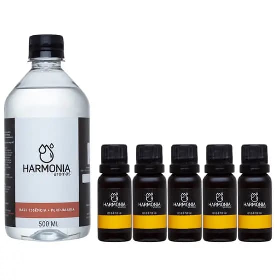 Kit Base 500ml para Produção de Perfume + 5 Essências de 20ml para Perfumaria Artesanal