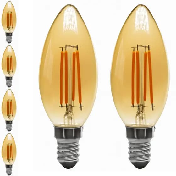 Kit 6x Lâmpada Filamento LED C35 Vela E14 4W 2400K Bivolt