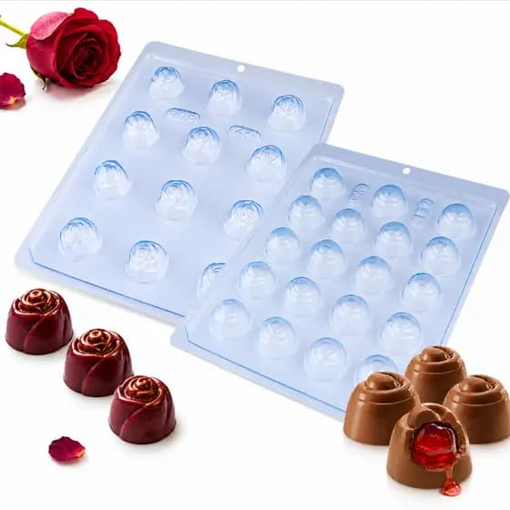 Kit 2 Formas de Acetato Para Chocolate BWB - Bombom Cereja Caracol Simples + Bombom Rosa Simples