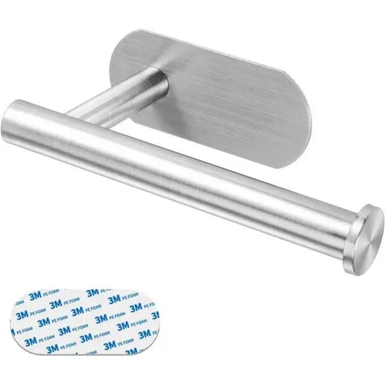 Suporte de Papel Higiênico Aço Inox Escovado Fixação Adesiva 3M Parede Azulejo Tamanho 16cm x 7cm