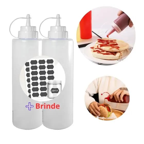Kit 2 Bisnaga Grande Profissional Lisa 1L Flexível Para Molhos Drinks Massas Condimentos