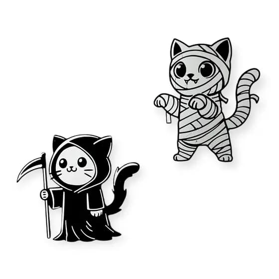 Kit 2 Quadrinhos Gatos Halloween Múmia Morte Dia Das Bruxas Gatinho
