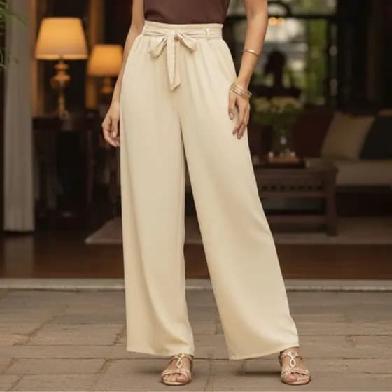 Calça Feminina Pantalona Boca De Sino Cintura Alta De Elastico Na Cintura Casual Social Soltinha