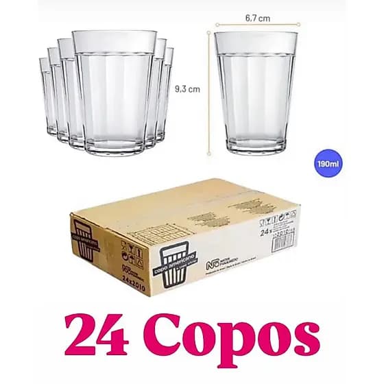 Jogo de Copos Americano Tradicional 190ml com 24 peças Nadir