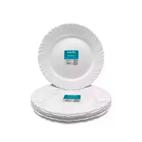 Conjunto 06 Pratos Rasos Nadir 25cm Vidro Branco Opaline Pétala