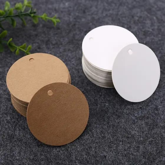 100 unid Tag (3,5x3,5cm) redonda parda ou branca para presente embrulhos