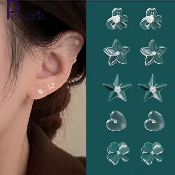 Transparente Invisível Mini Flor Estrela Resina Antialérgica Estudante Coração Arco Em Forma De Orelha Brinco De Plástic