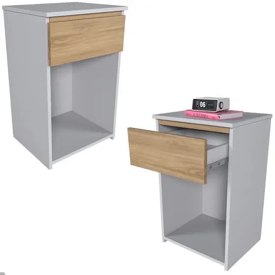 Kit 2 Mesa de Cabeceira Mesinhas Quarto Com Nicho e Gaveta Sapucaia - MVD Móveis
