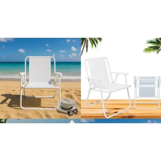 Kit 2 Cadeira De Praia Dobrável Alta Mor 2058 Aço Branca Suporta 110kg