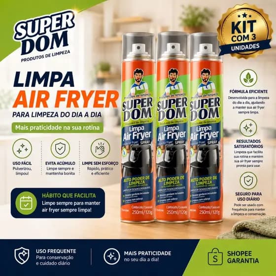 Limpa Air Fryer O Spray Que Deixa Sua Air Fryer Limpa, Brilhando e com Cara de Nova Limpa Air Fryer