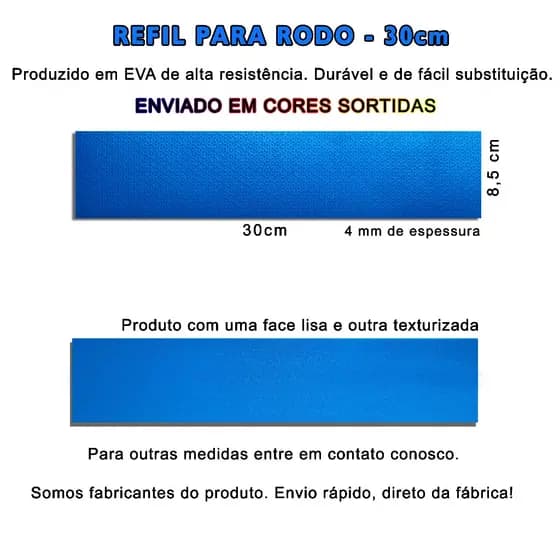 Refil de EVA Borracha Para Reposição De Rodo - 30 x 8,5 cm - Kit com 02 unidades