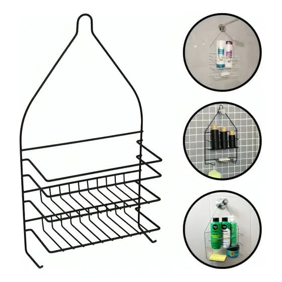 Porta Suporte Shampoo Sabonete Pendurar No Registro Cor Preto