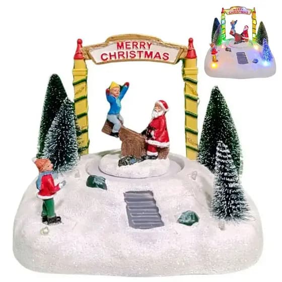 Enfeite Natal Natalino Papai Noel Luz LED Movimento Parquinho Gangorra Neve Festa Fim de Ano Decoraçao
