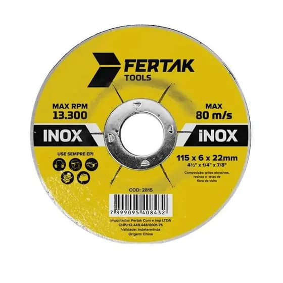 Disco Desbaste Inox 4.1/2(pol.)x1/4(pol.)x7/8(pol.)