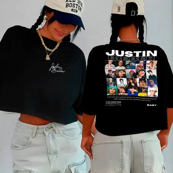 Blusa Cropped Top Blusinha Oversized Justin Bieber Montagem Exclusiva Detalhes Moda Pop