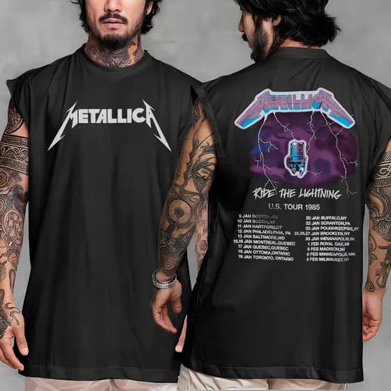 Camiseta Regata e OVERSIZED Metallica Ride The Lightning World Tour Vintage 90s Unissex