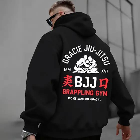 Moletom Blusa De Frio Com Capuz Unissex Jiu Jitsu Family Gracie Grappling Gym Marcial