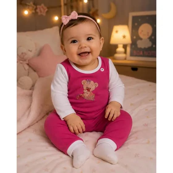 Conjunto de body manga longa e calça menina Bebe Tamanho P (3 A 7 MESES)