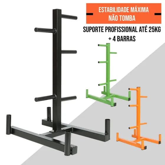 Suporte para 4 Barras e Anilhas 25kg Profissional Reforçado Musculação em Casa Outdoor Sports