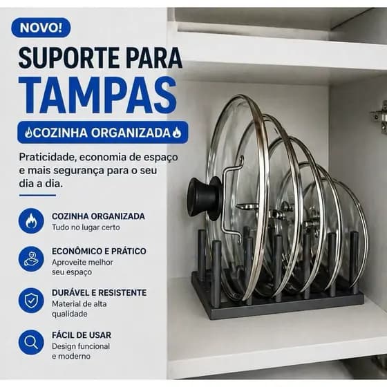 Suporte Organizador de Tampas – Porta Tampas de Panela para Armário Cozinha
