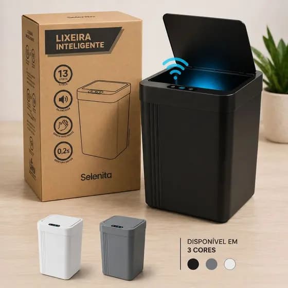 Lixeira Inteligente Automatica 13 L Com Sensor Abre Sozinha Banheiro Quarto Cozinha