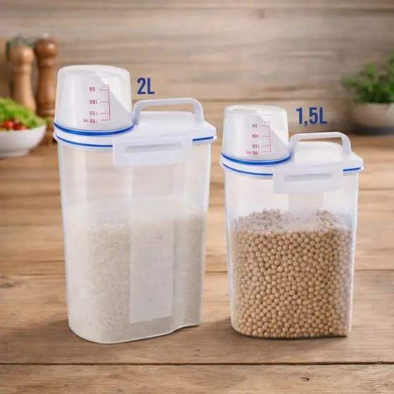 Dispenser Multiuso 2L e 1,5L Com Vedação e Copo de Medidas Alimentos Lavanderia