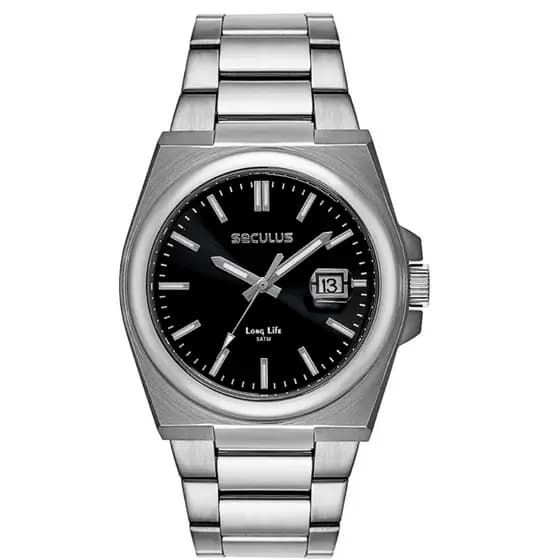 Relógio Masculino Seculus Social Calendário Prata Original