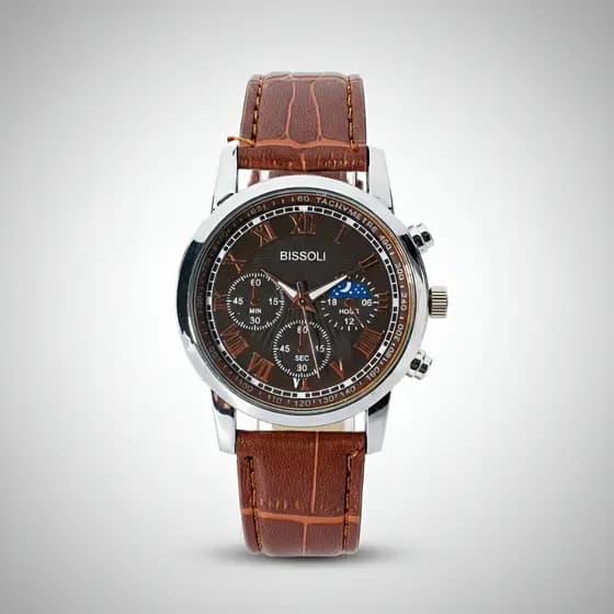 Relógio De Quartzo De Pulso Masculino BISSOLI Com Pulseira de Couro Marrom Ou Preto Luxo