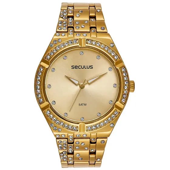 Relógio De Pulso Feminino Seculus Pulseira Em Aço Analógico Prova D'agua Cor Dourada ou Prata
