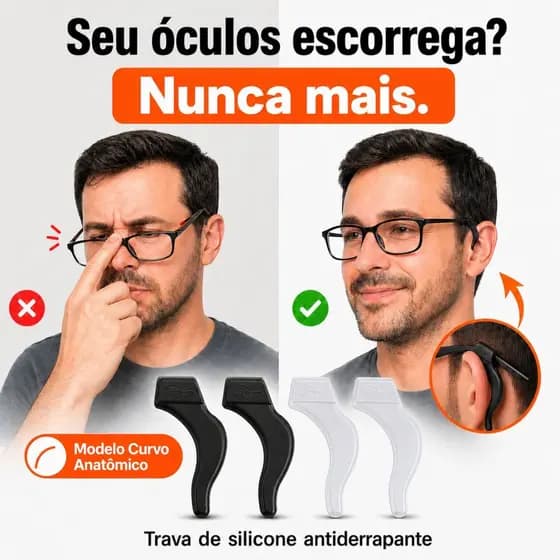 Gancho Antiderrapante para Óculos em Silicone Trava de Haste e Orelha Antiqueda Universal