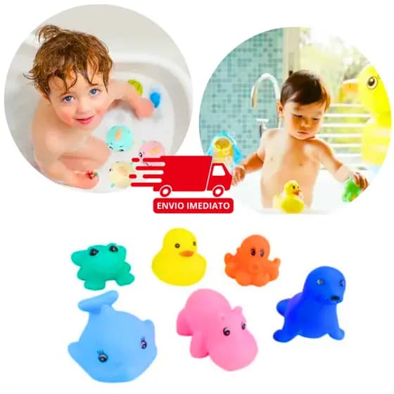 Kit Bichinhos Para o Banho Diversão Bebê Banheira Praia e Piscina De Vinil 06 Peças - Brinquedos de Banho