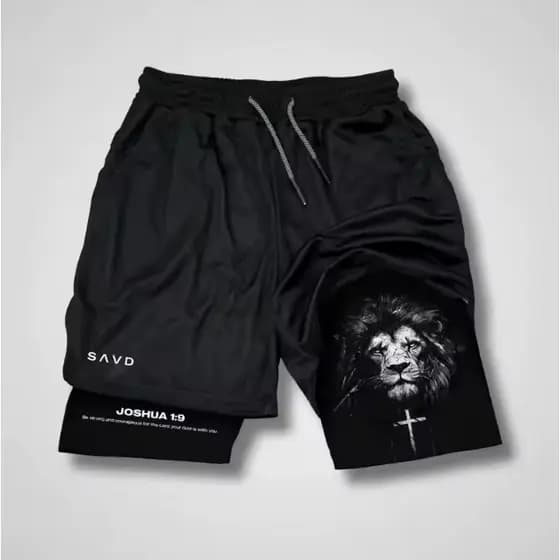 Short Compressão 2 em 1 Dry-Fit Arte Leão Cristã Moda Católica Academia Fitness Escolha Sua Estampa Salmo
