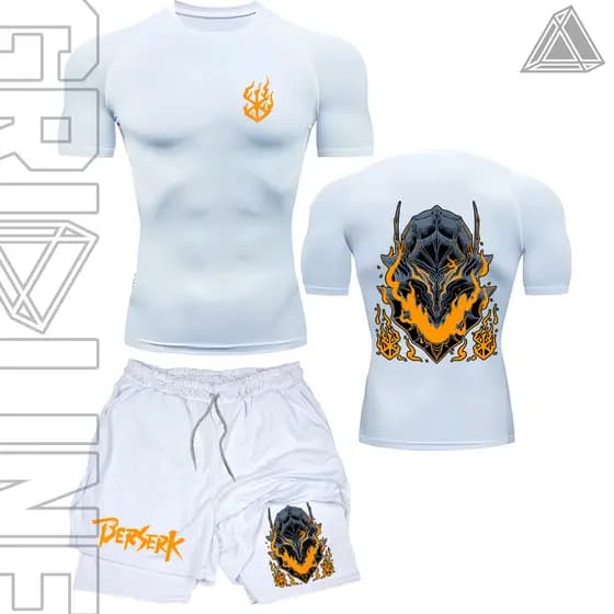 Kit Camiseta Compressão e Short compressão 2 Em 1 Academia Bersek Armadura Demon Art Geek Anime