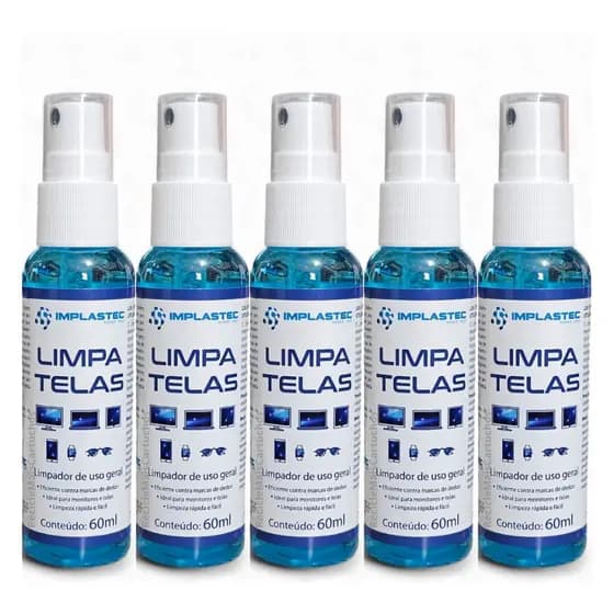 5 Limpa Telas 60ml Para Notebook TV Monitor Celular Óculos Antiestático Tira Manchas Implastec