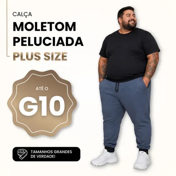 Calça Moletom Masculina Jogger Peluciada Plus Size Extra Grande Inverno Básica Casual Até G10