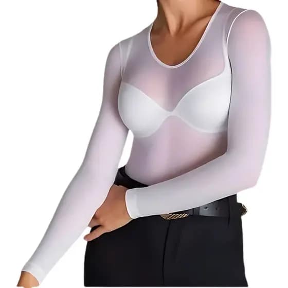 Camiseta Feminina Segunda Pele Selene Manga Longa Casual Fio 40 Transparente Versátil