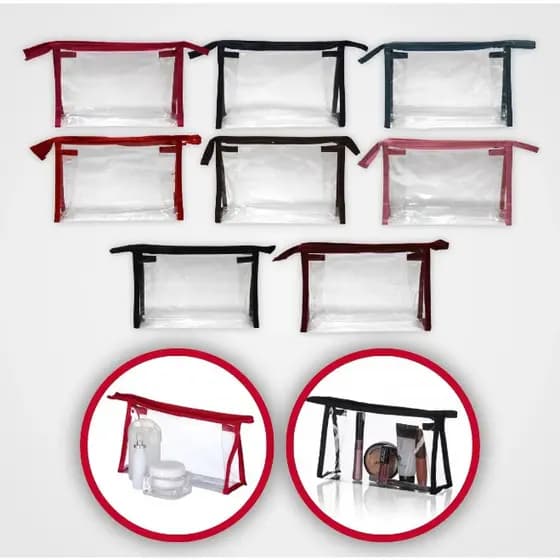 Necessaire transparente com zíper colorido