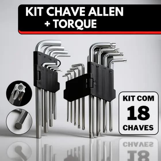 Jogo de Chave Torque Torx + Allen com 18 Peças Curta T10 até T50
