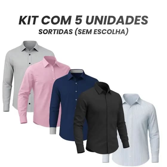 Kit 5 Camisa Social Masculina Manga Longa Promoção De Cores Variados Blusa Social Tecido Premium