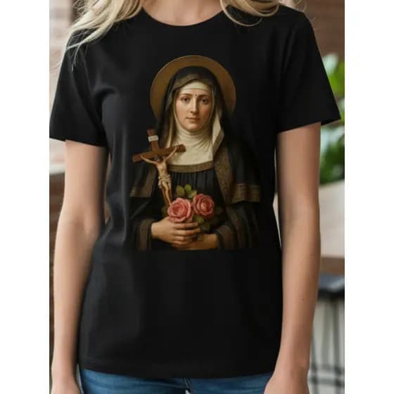 Camiseta Oversized Religiosa Santa Rita De Cassia Premium 100% Algodão