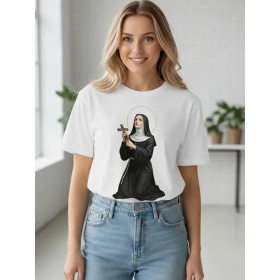 Camiseta Santa Rita De Oração T-shirt Religiosa Algodão