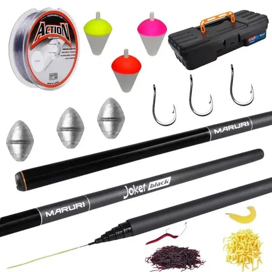 KIT de Pesca Completo Vara Telescópica Maruri Joker 3,60M Linha Maleta Anzol Chumbo Boia
