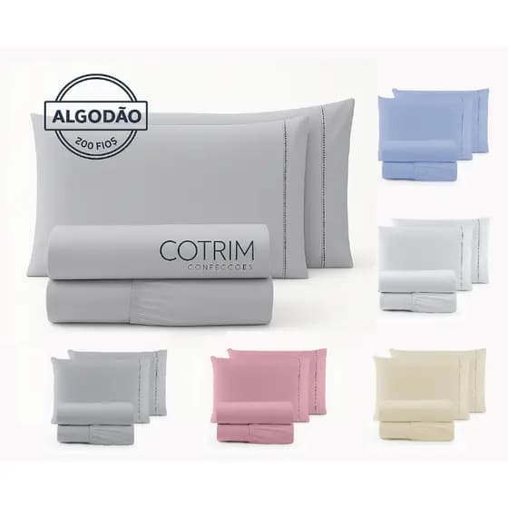 Jogo de Cama Casal 4 Peças Percal 100% Algodão Com Ponto Palito 200 Fios Lençol Solteiro - Lencol Casal - Lençol Queen