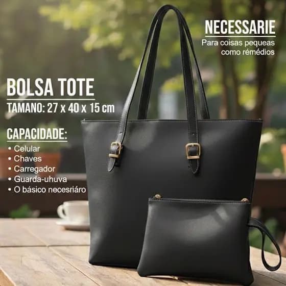 Bolsa feminina Kit com necessaire Bolsa Sacola Grande Para Trabalho Com Fechamento de Zíper de Ombro