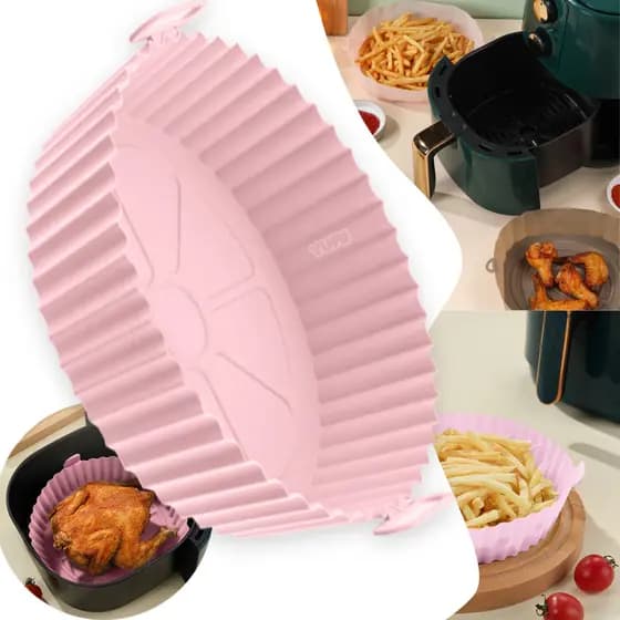 Cesto de Silicone Redondo Air Fryer e Forno Forma para Fritadeira Elétrica com Alça Grossa 80g + Resistente + Durável