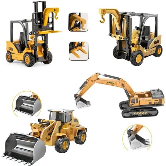 Kit 3 Miniaturas Escavadeira Trator e Empilhadeira Realista